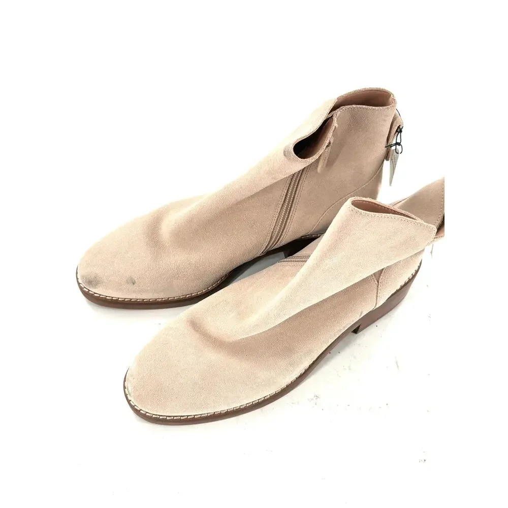 Cole Haan Ramona Waterproof Ankle Bootie 10 Beige NWOT Suede Boots Academia Prep